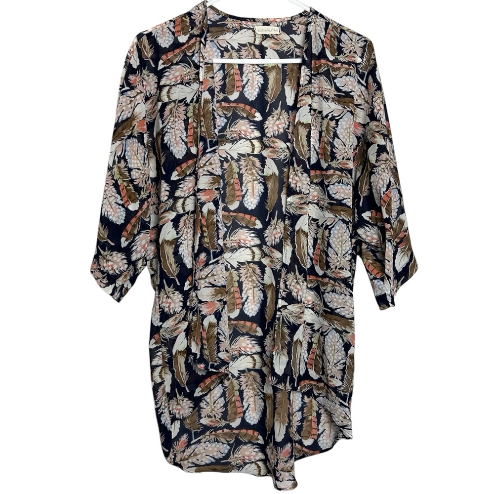 Rachel & Chloe Open front feather kimono women’s size small sheer lightweight